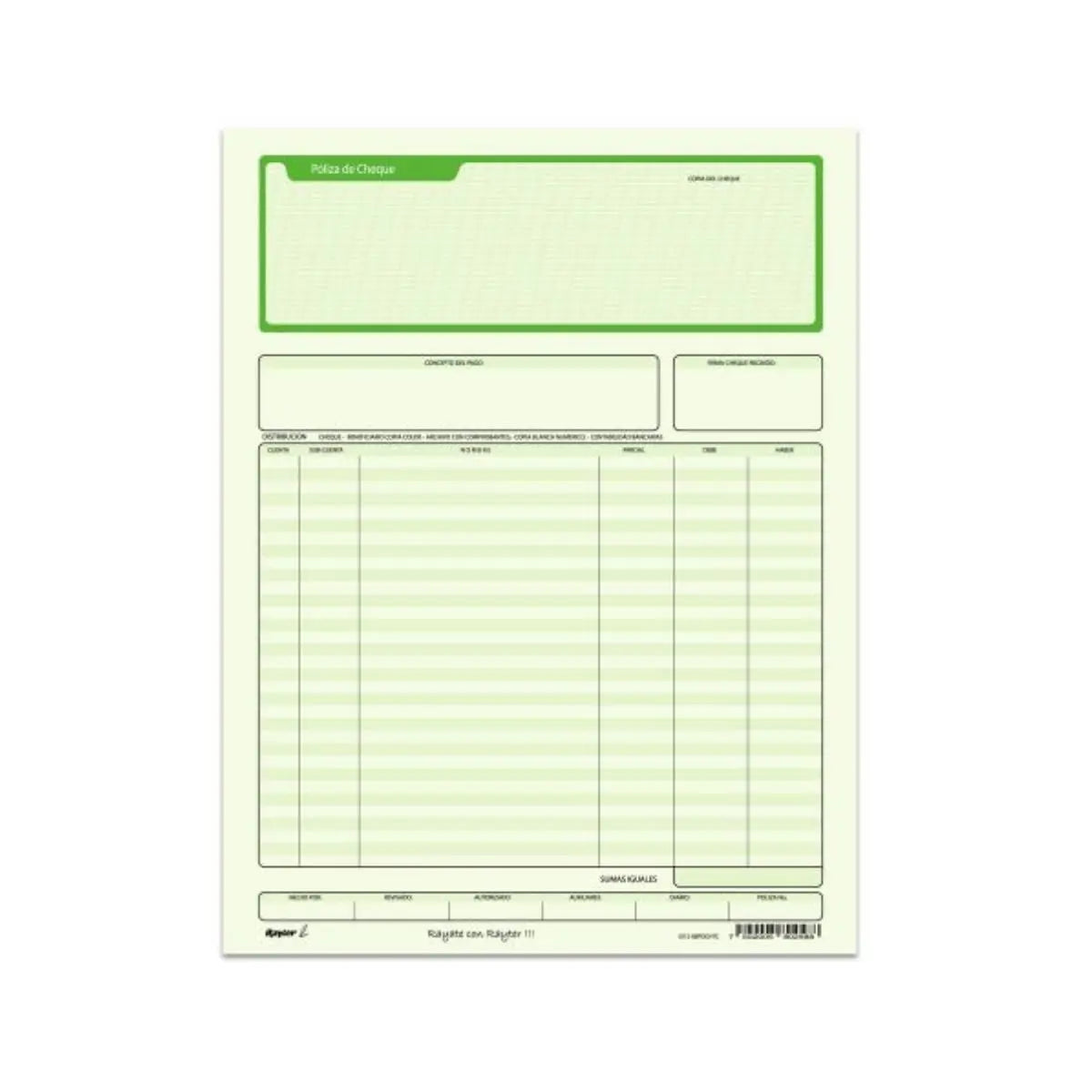 3 Block 25 hjs C/U Poliza de Cheque Carta Verde RAYTER - Rayter - vista lateral