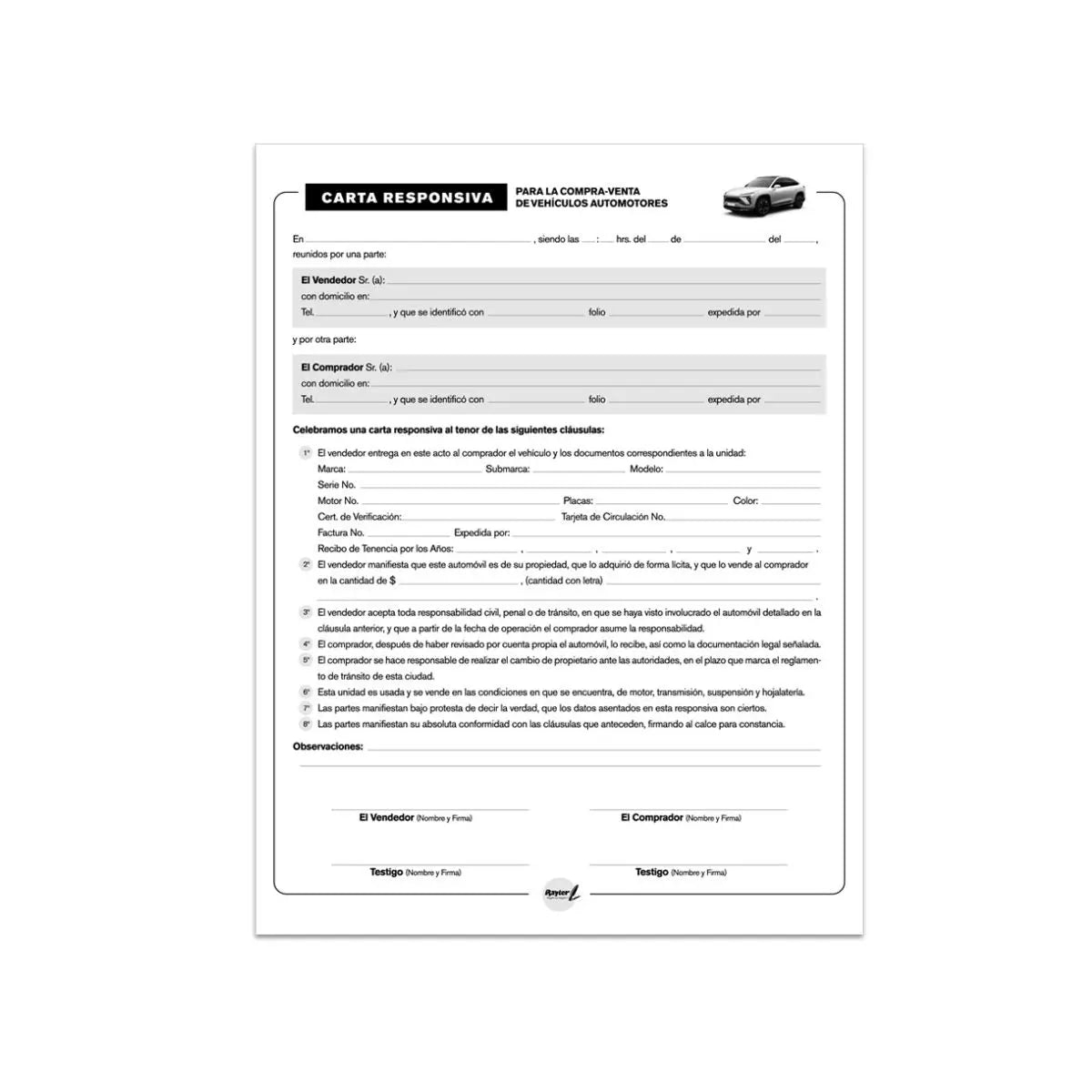10 Block Carta Responsiva 20 Hojas TamaÃ±o Carta Autocopiante RAYTER - Rayter - vista lateral