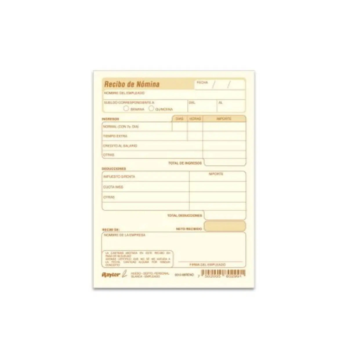 3 Block Recibo de Nomina 50 Hojas 1/4 Carta RAYTER - Rayter - detalle