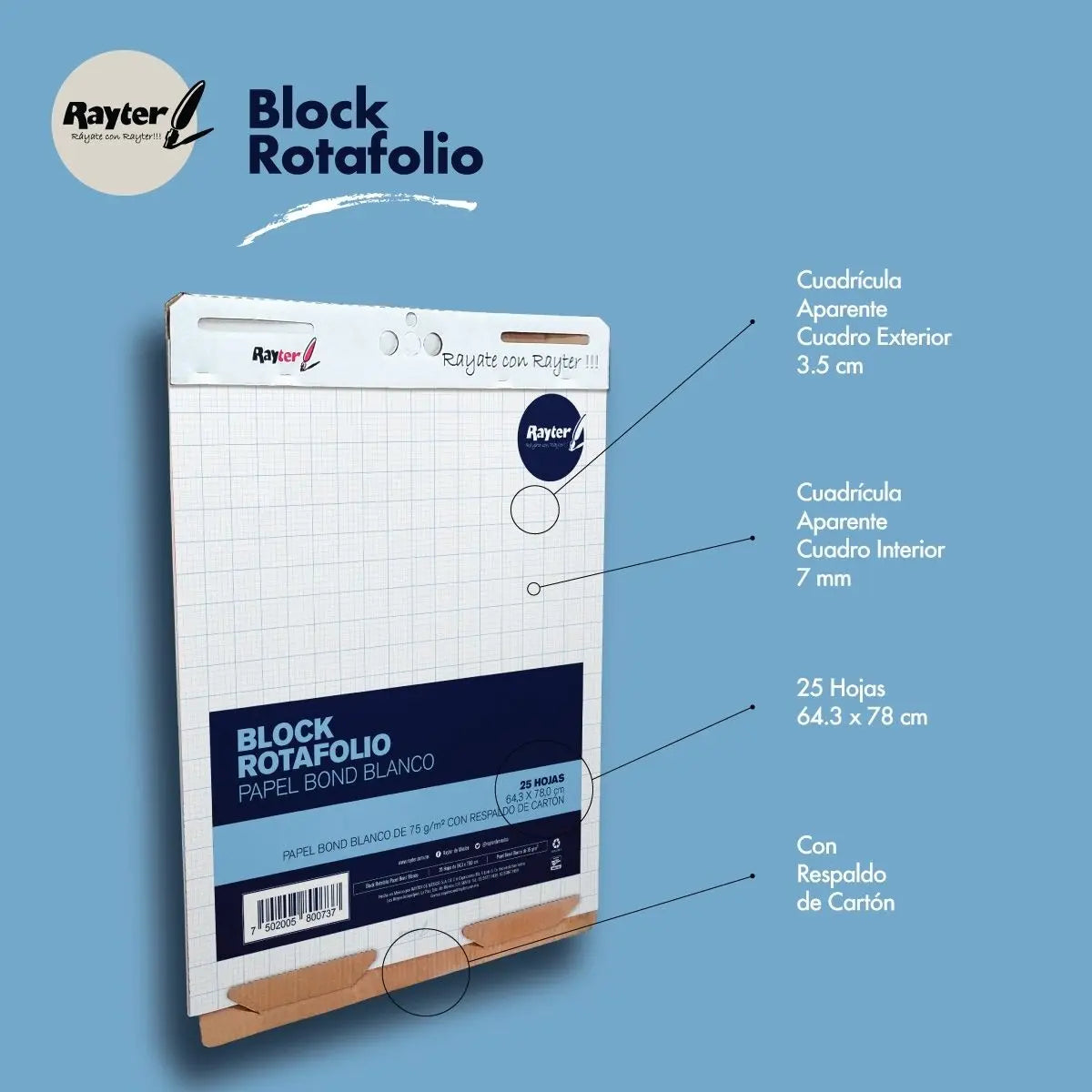 Block de 25 Hojas para Rotafolio 75g Azul 65 x90 cm RAYTER - Rayter - detalle
