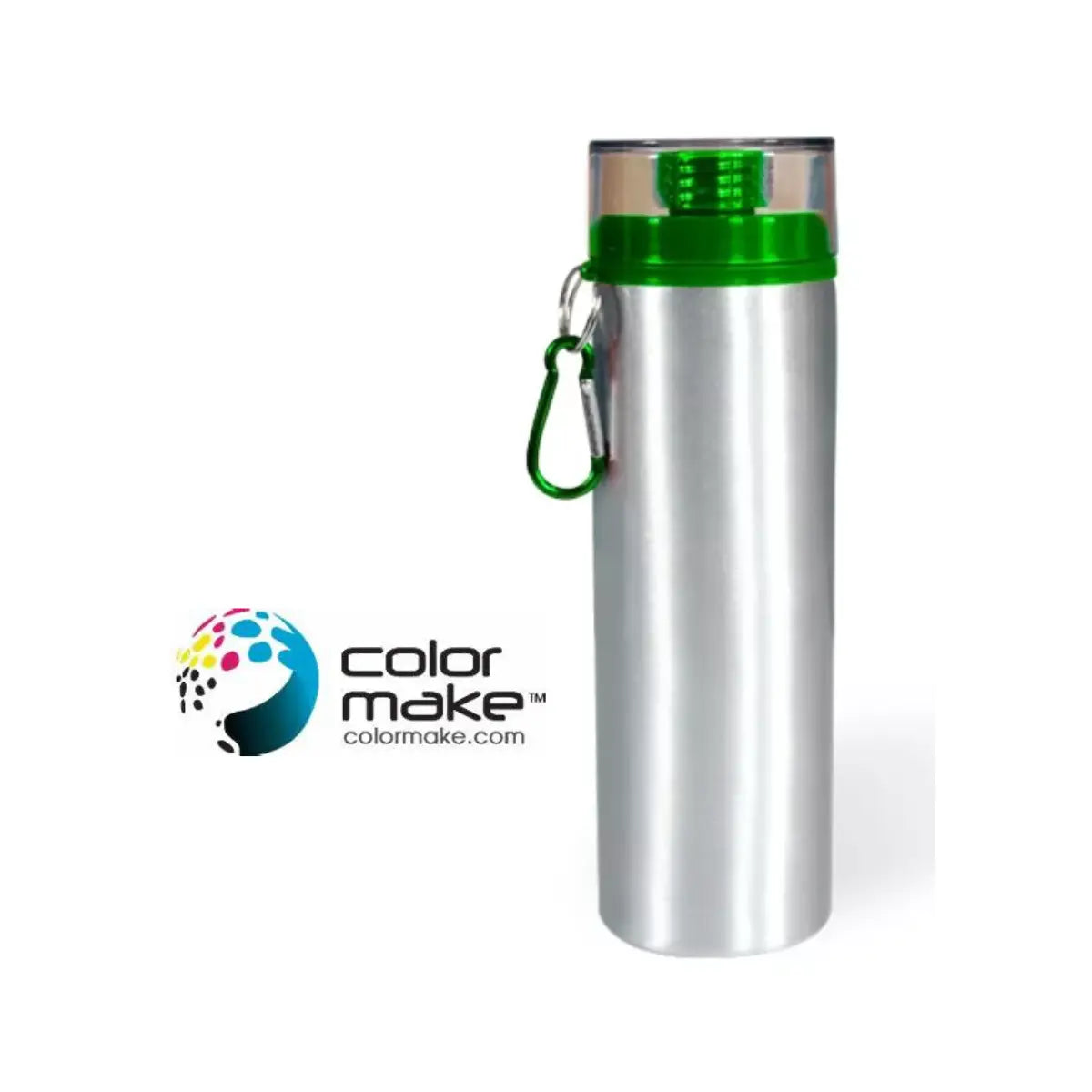 Botella de aluminio 750ml. Plata con tapa de rosca verde Color Make - Color Make