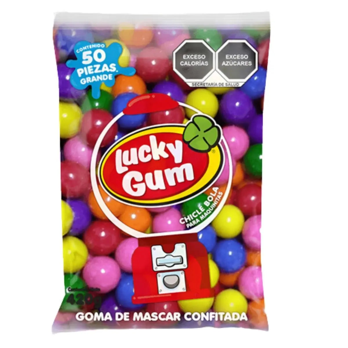 Bolsa 50 Chicles Goma De Mascar Lucky Gum Grande Sabor Mixto (BAJA) - Cuanda - vista lateral