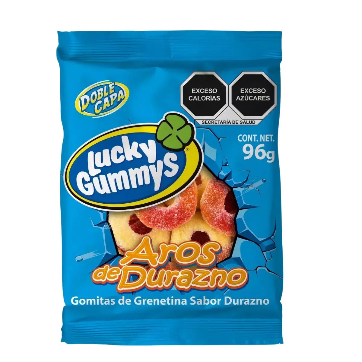 Gomitas Forma De Aros Sabor Durazno Lucky Gummys 96gr (BAJA) - Lucky GummyS - vista lateral