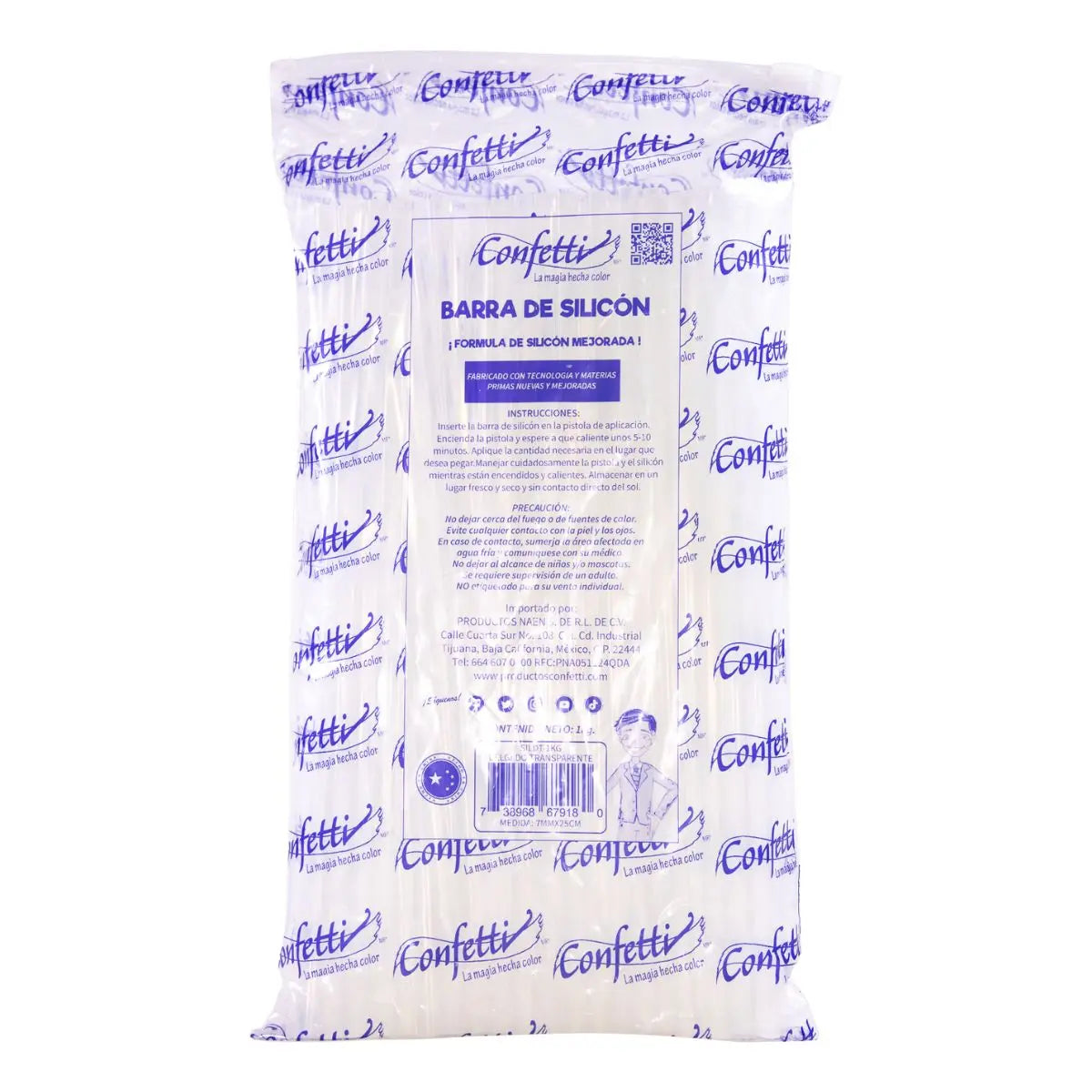 1 KG SILICÓN EN BARRA CONFETTI DELGADO TRANSPARENTE 25CMX7MM - Confetti