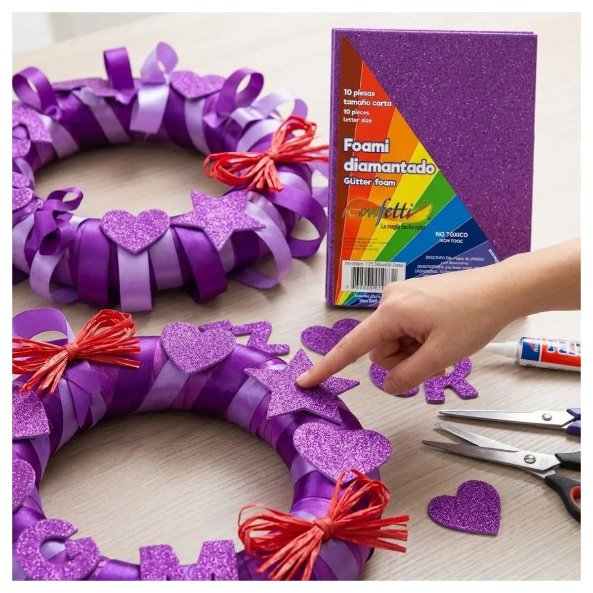 FOAMI DIAMANTADO TAMAÑO CARTA CONFETTI PQT C/10 PZAS Morado - Confetti