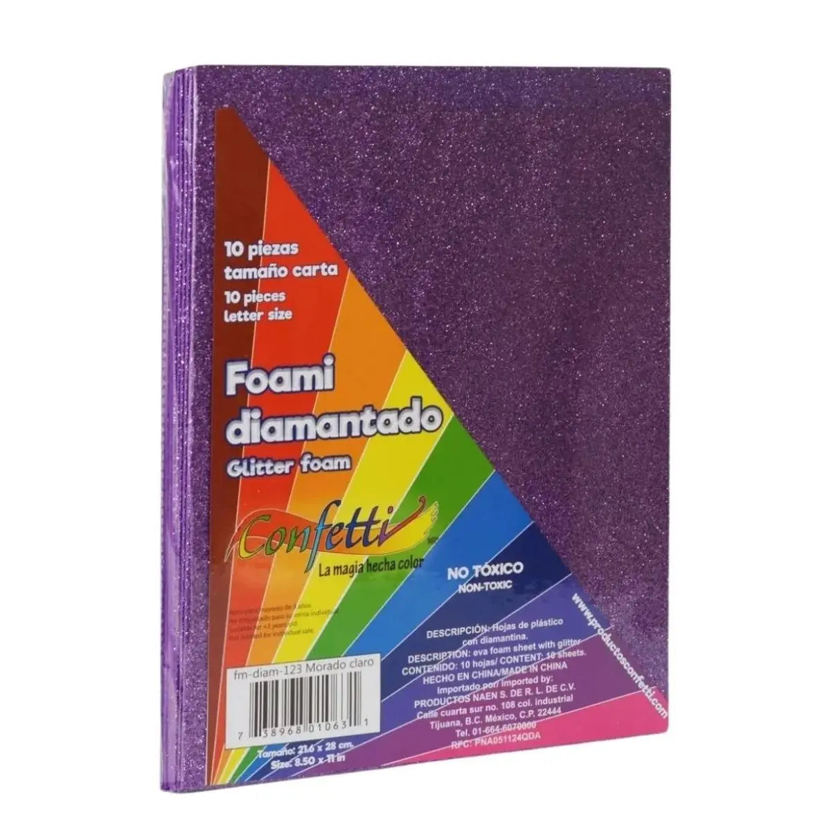 FOAMI DIAMANTADO TAMAÑO CARTA CONFETTI PQT C/10 PZAS Morado - Confetti - vista lateral