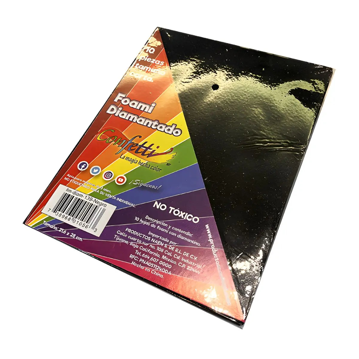 FOAMI DIAMANTADO TAMAÑO CARTA CONFETTI PQT C/10 PZAS Negro - Confetti - detalle