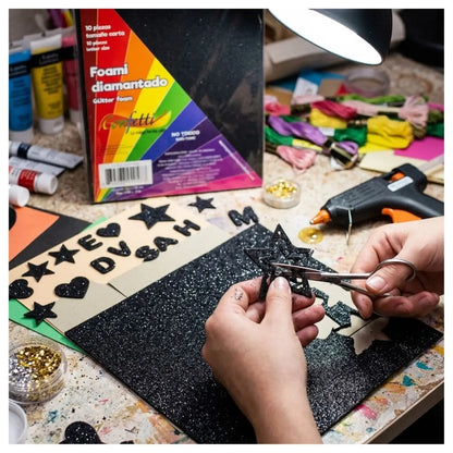 FOAMI DIAMANTADO TAMAÑO CARTA CONFETTI PQT C/10 PZAS Negro - Confetti