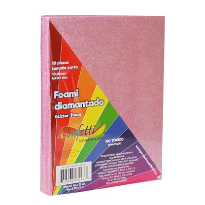 FOAMI DIAMANTADO TAMAÑO CARTA CONFETTI PQT C/10 PZAS Rosa - Confetti - vista trasera