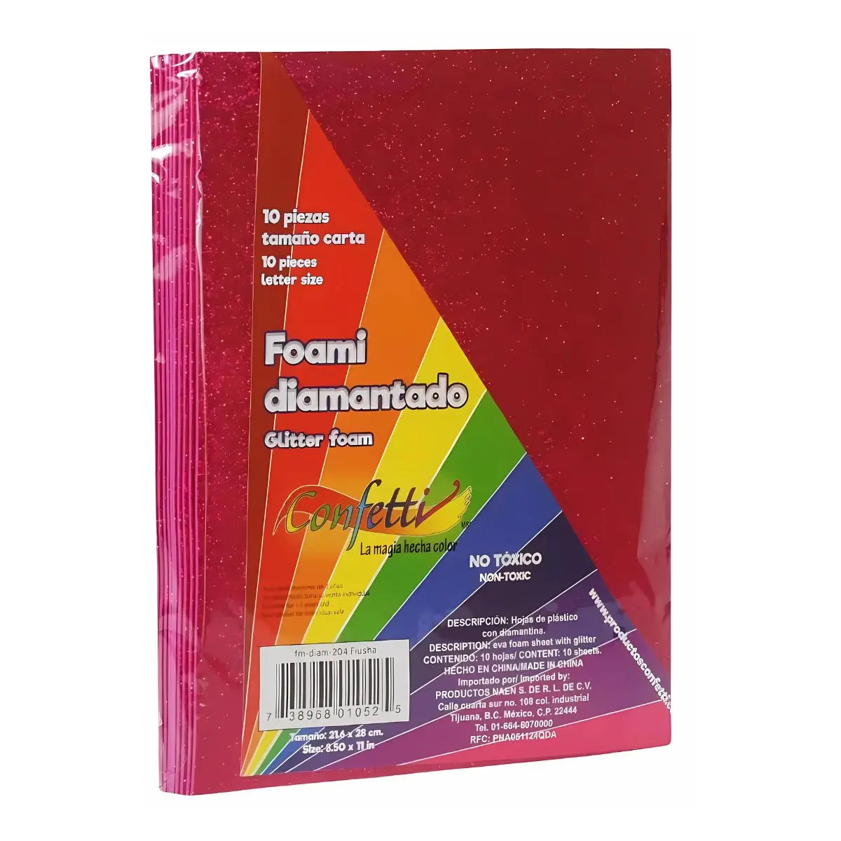 FOAMI DIAMANTADO TAMAÑO CARTA CONFETTI PQT C/10 PZAS Rojo - Confetti - vista lateral