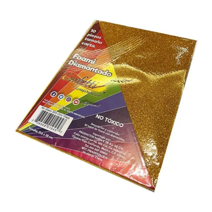 FOAMI DIAMANTADO TAMAÑO CARTA CONFETTI PQT C/10 PZAS Oro - Confetti