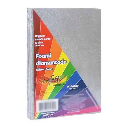 FOAMI DIAMANTADO TAMAÑO CARTA CONFETTI PQT C/10 PZAS Plata - Confetti - empaque