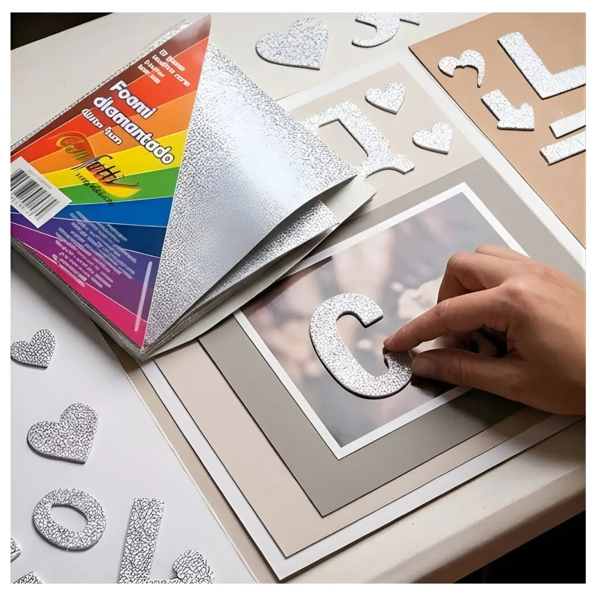 FOAMI DIAMANTADO TAMAÑO CARTA CONFETTI PQT C/10 PZAS Plata - Confetti