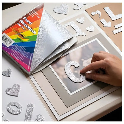 FOAMI DIAMANTADO TAMAÑO CARTA CONFETTI PQT C/10 PZAS Plata - Confetti