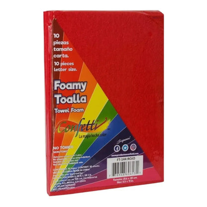 FOAMI TOALLA TAMAÑO CARTA PQT C/ 10 PZS Rojo - Confetti - accesorios