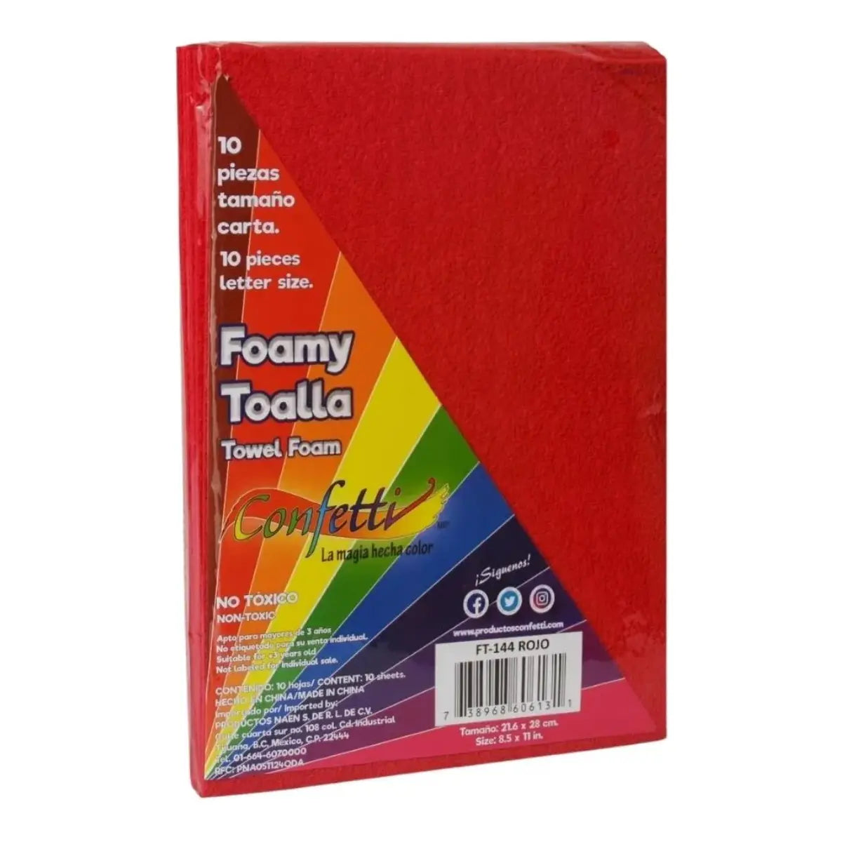 FOAMI TOALLA TAMAÑO CARTA PQT C/ 10 PZS Rojo - Confetti - vista lateral