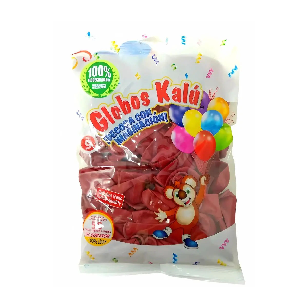 50 Globos Latex Marca Kalu #9 Rojo Cereza - Confetti