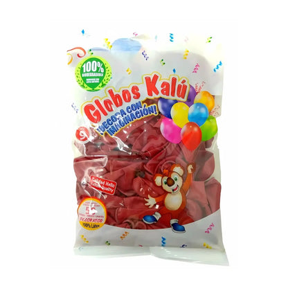 50 Globos Latex Marca Kalu #9 Rojo Cereza - Confetti