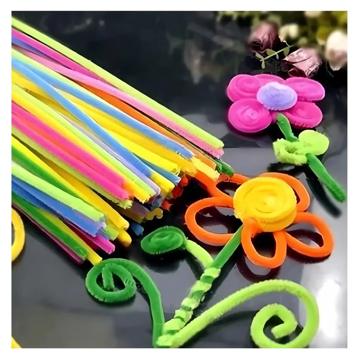 LIMPIA PIPAS DE TERCIOPELO CONFETTI COLORES MIXTOS PASTELES PQT C/ 100 PZAS - Confetti - vista lateral
