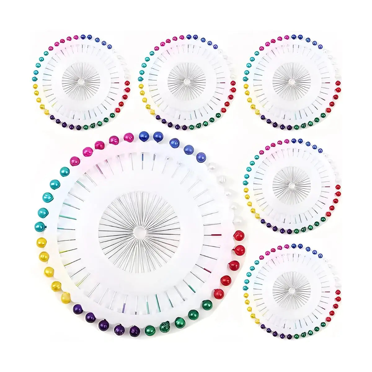 PACK 12 ROSETA ALFILERES CABEZA DE COLOR CADA UNO CON 40 PZAS (TERMINACION 7) MATE - Confetti - empaque
