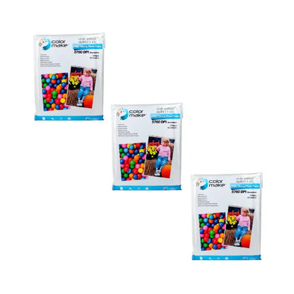Pack 3 Pz Papel Fotográfico 210gr. 50 Hojas c/u Tamaño Carta Color Make - ColorMake