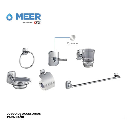 Juego Accesorios Baño 6 Piezas Meer Cromado INNER 2PZ - CNX