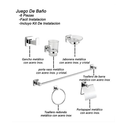 Juego Accesorios Baño 6 Piezas Cromado Meer - CNX - vista lateral