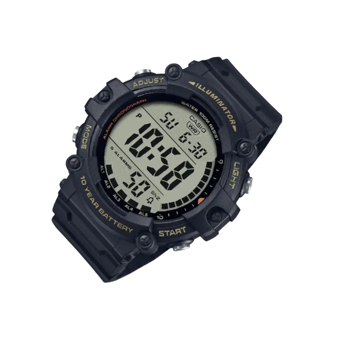 Reloj pulsera digital Casio AE-1500 Correa de resina color negro - fondo gris - bisel negro/amarillo - Casio - detalle