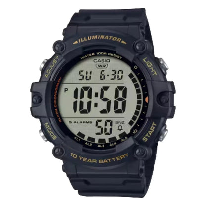 Reloj pulsera digital Casio AE-1500 Correa de resina color negro - fondo gris - bisel negro/amarillo - Casio