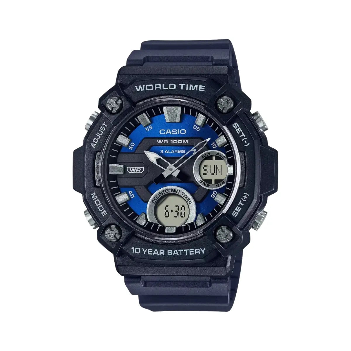 Reloj Casio World Time Aeq-120w-2av Color negro/azul - Casio