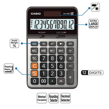 Calculadora de Escritorio Casio Ax-120b Gris 12 Dígitos - Casio - empaque