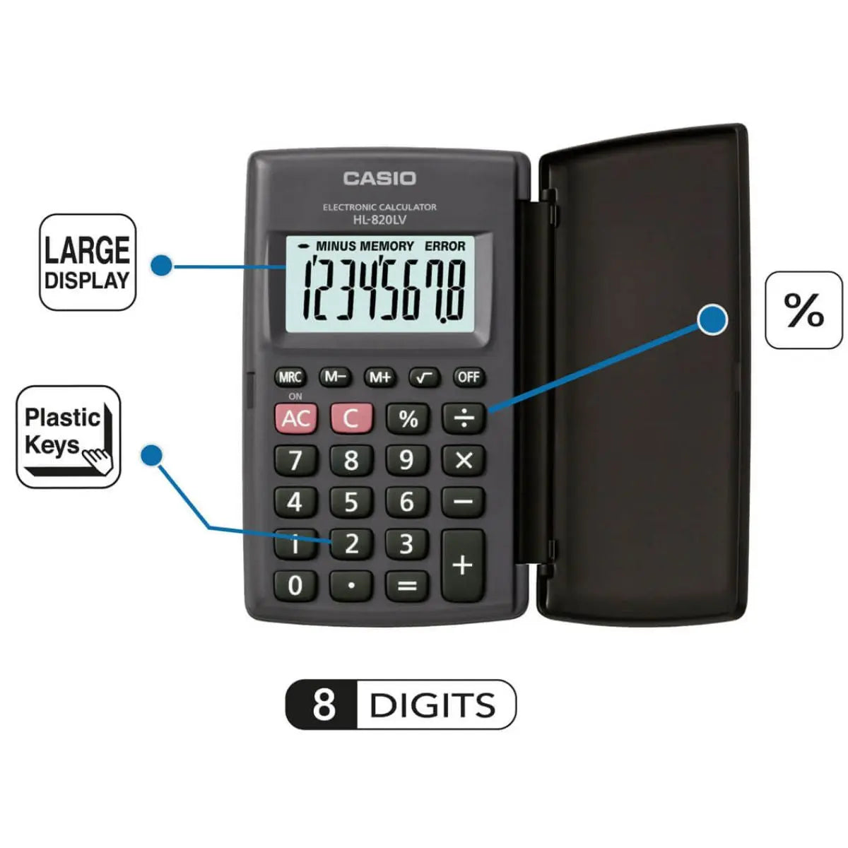 Calculadora Casio Portatil Negra 8 Dígitos 10x12 Cm Con Tapa - Casio - empaque