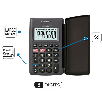 Calculadora Casio Portatil Negra 8 Dígitos 10x12 Cm Con Tapa - Casio - empaque