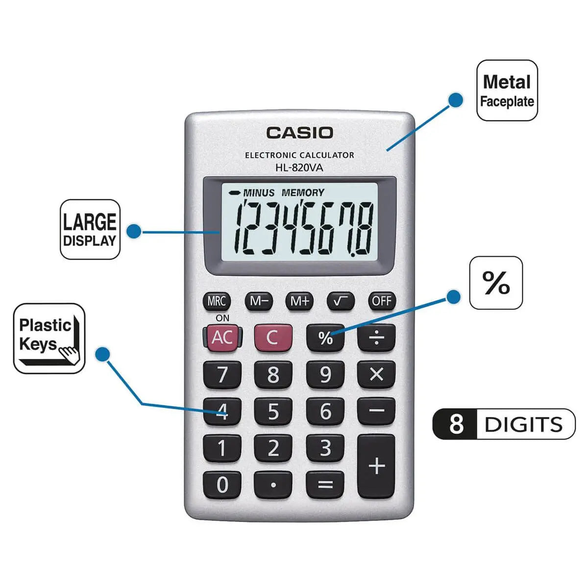 Calculadora Portatil Casio Hl-820va Gris 8 Digitos 10x12cm - Casio - vista lateral