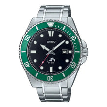 Reloj Casio Analogo Acero Inox Mdv-106dd-1a3vcf Correa Plateado Bisel Verde Oscuro Fondo Negro - Casio - vista lateral