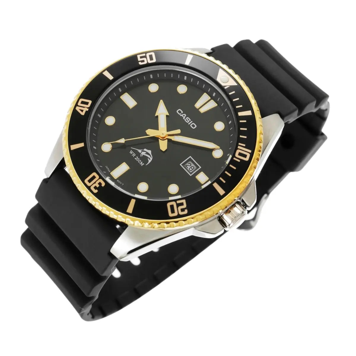 Reloj pulsera Casio MDV-106 con correa de resina color negro - bisel negro/dorado - Casio - vista lateral
