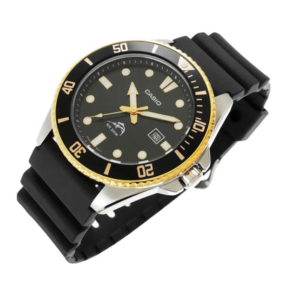 Reloj pulsera Casio MDV-106 con correa de resina color negro - bisel negro/dorado - Casio - vista lateral
