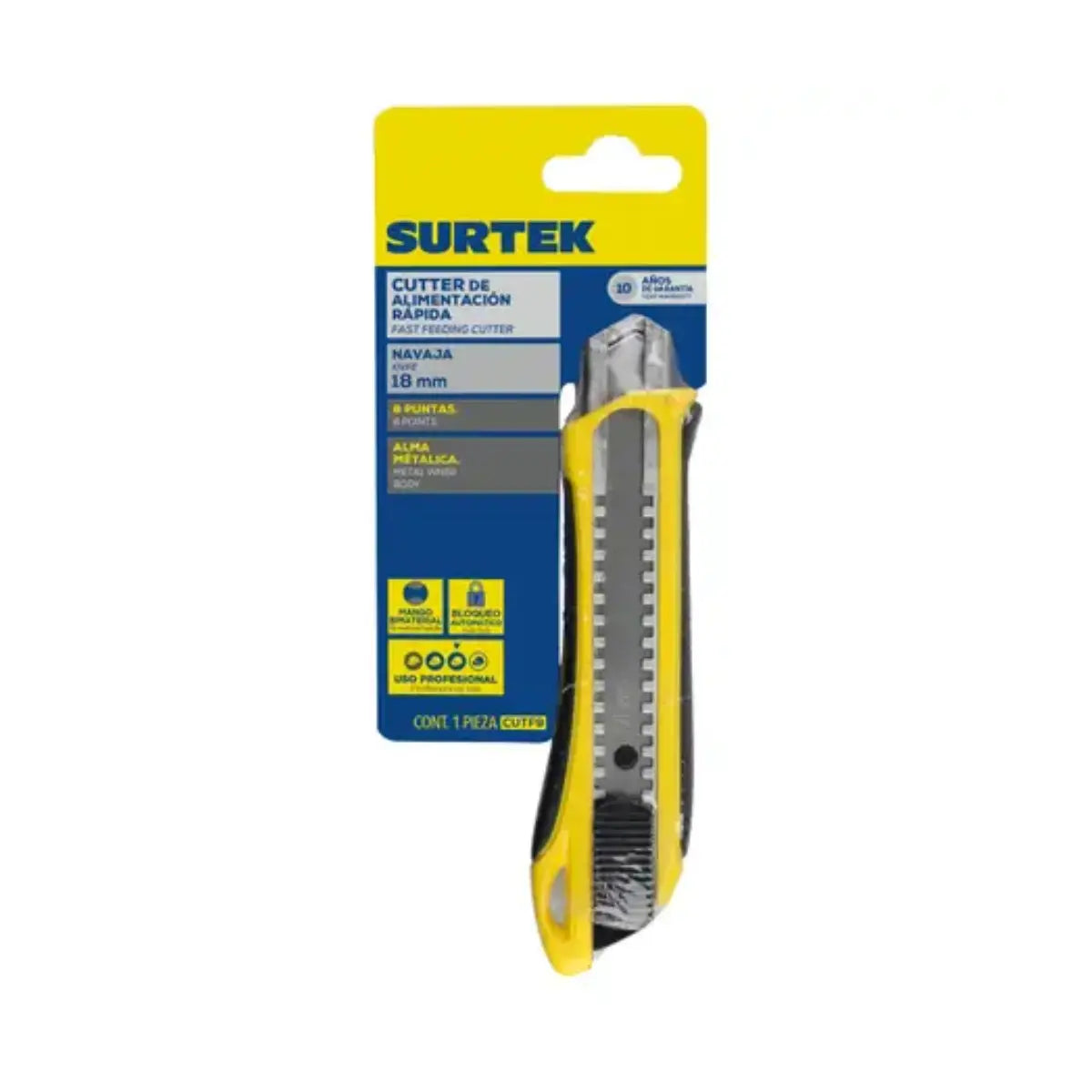 Cutter Surtek Cuerpo Plástico 18 mm Automático Bimaterial - Lock - detalle