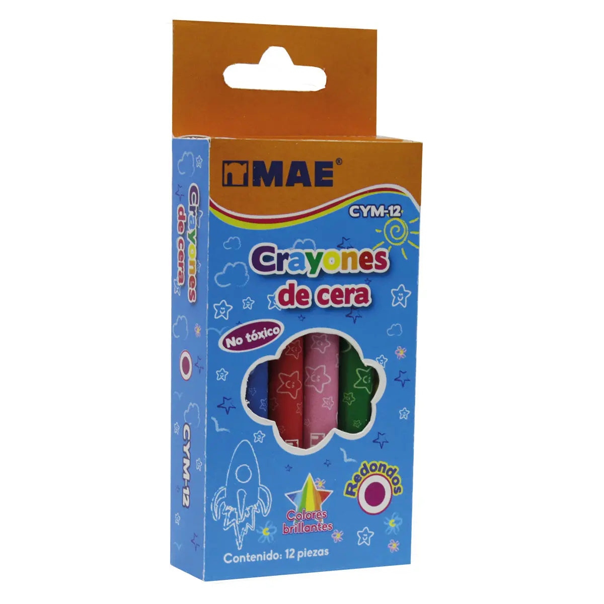 12 Colores Crayon escolar redondo, colores diferentes MAE - Mae