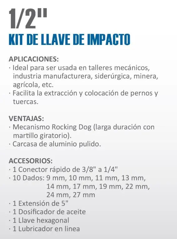 Llave neumática de impacto, AKSI 1/2", con accesorios - SEMI PRO - Aksi