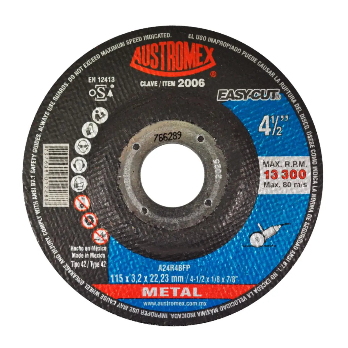1 Disco abrasivo Austromex tipo 42 grano 24 de 115 x 3.2 x 22.23 mm METAL - Austrodiam