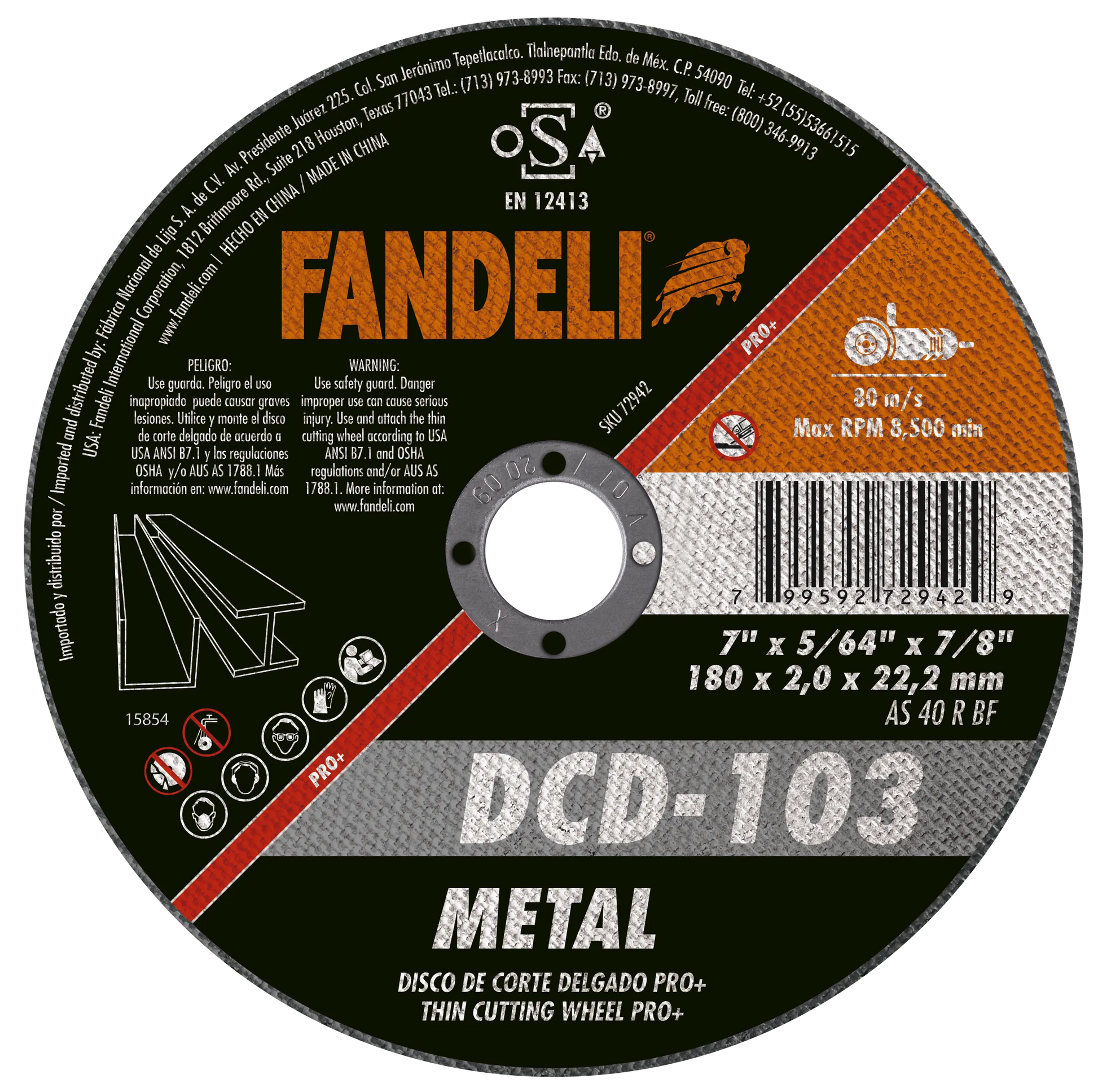 10 PZ D. CORTE DELG METAL PRO+ 7" 10 pz FANDELI 180mm x 2.0mm x 22.2mm - Fandeli