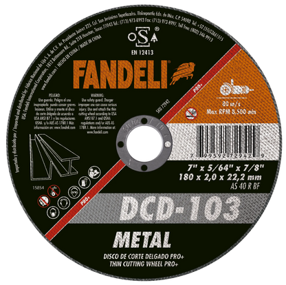 10 PZ D. CORTE DELG METAL PRO+ 7" 10 pz FANDELI 180mm x 2.0mm x 22.2mm - Fandeli