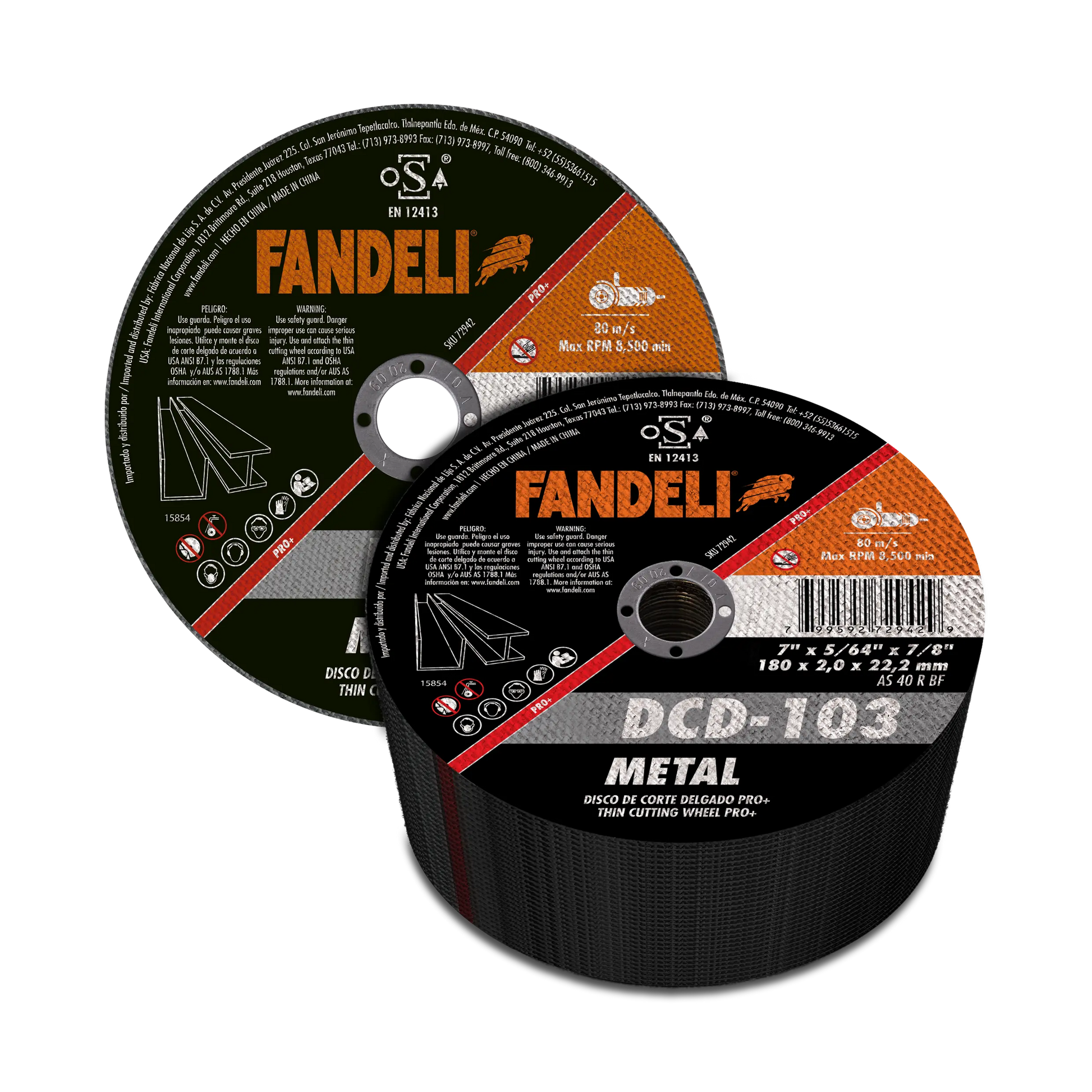 10 PZ D. CORTE DELG METAL PRO+ 7" 10 pz FANDELI 180mm x 2.0mm x 22.2mm - Fandeli - vista lateral