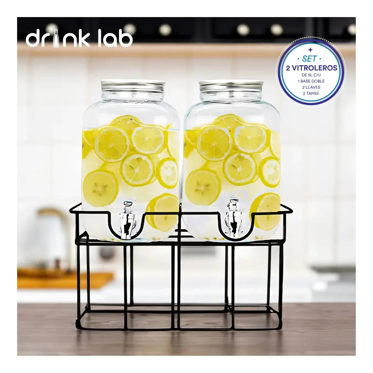 Dispensador Doble de 5L c/u Con Base - Coveme - detalle