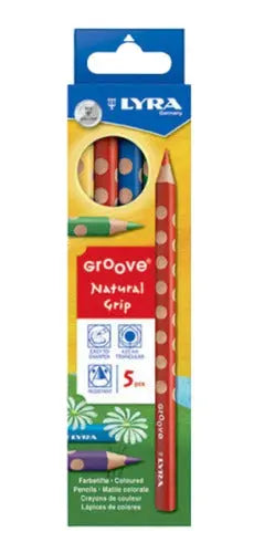 Lápices De Colores Triangular Lyra Groove Grip Natural Set 5 Piezas - lyra - vista lateral