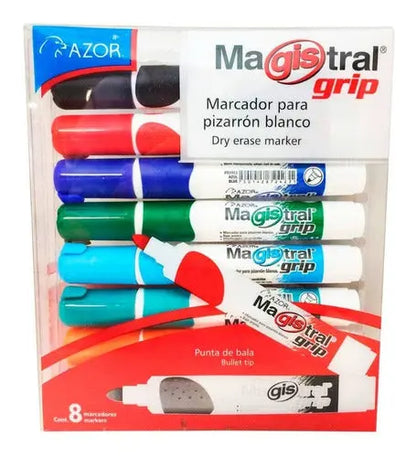 Azor Marcadores Para Pizarrón Blanco 8 Piezas Magistral Grip Punta De Bala 301.8398 - Azor - vista lateral