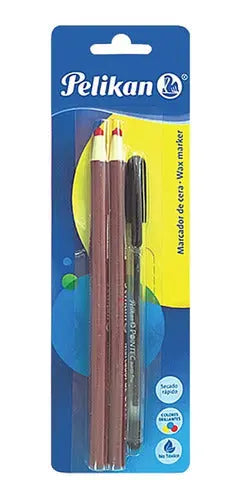 2 Marcadores Cera Rojo + Boligrafo Pointec Negro Pelikan - Pelikan - vista lateral
