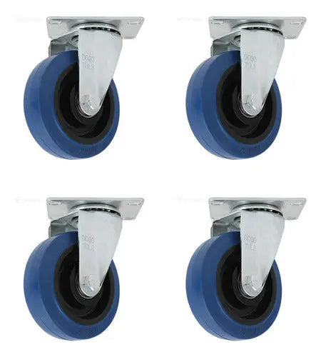 4 Pzs Rueda Goma Elastica Giratoria Dogotuls Rodaja Azul 4´´ - Dogotuls - accesorios