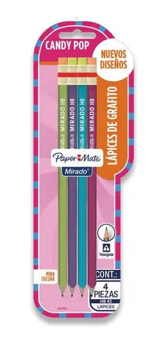Lápices de Grafito Paper Mate Candy Pop Hb #2 Hexagonal 4 Piezas - Paper Mate - vista lateral